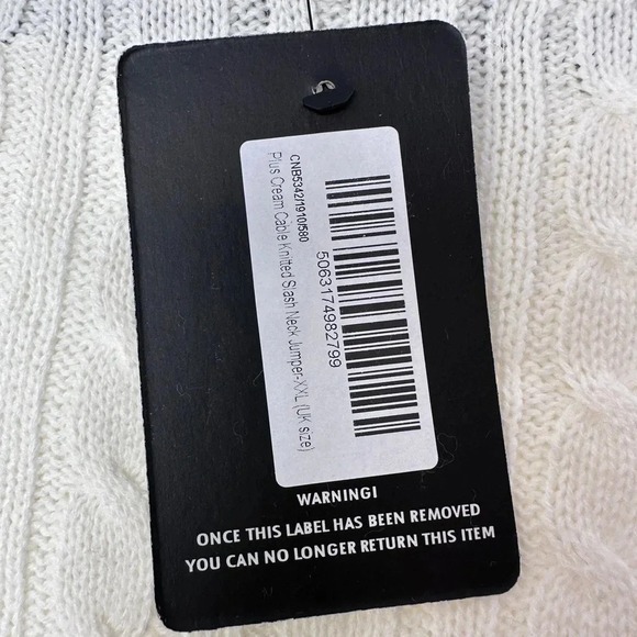 PLT Cable Knit Sweater Plus XXL Cropped Off Shoulder Cream Ivory Cozy Soft - Picture 9 of 10